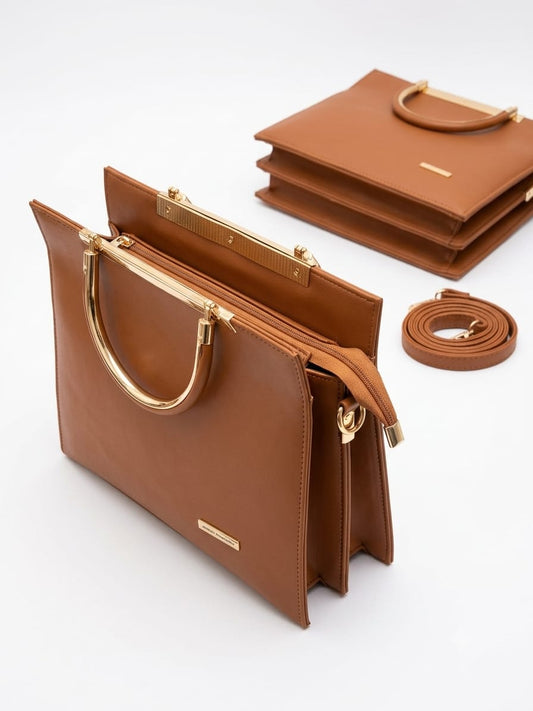 RAUNIV Women Brown PU Structured Handbag Sling Bag