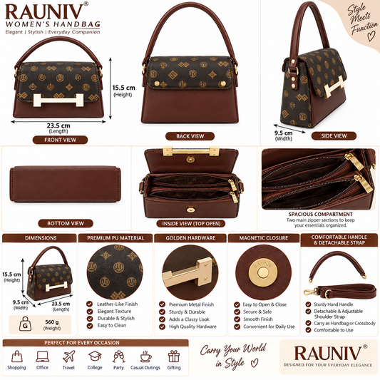 RAUNIV Women's Premium PU Leather Sling Bag | Stylish Brown Handbag