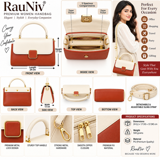 RAUNIV Women's Stylish PU Sling Bag with Adjustable Shoulder Strap, Tan & Cream