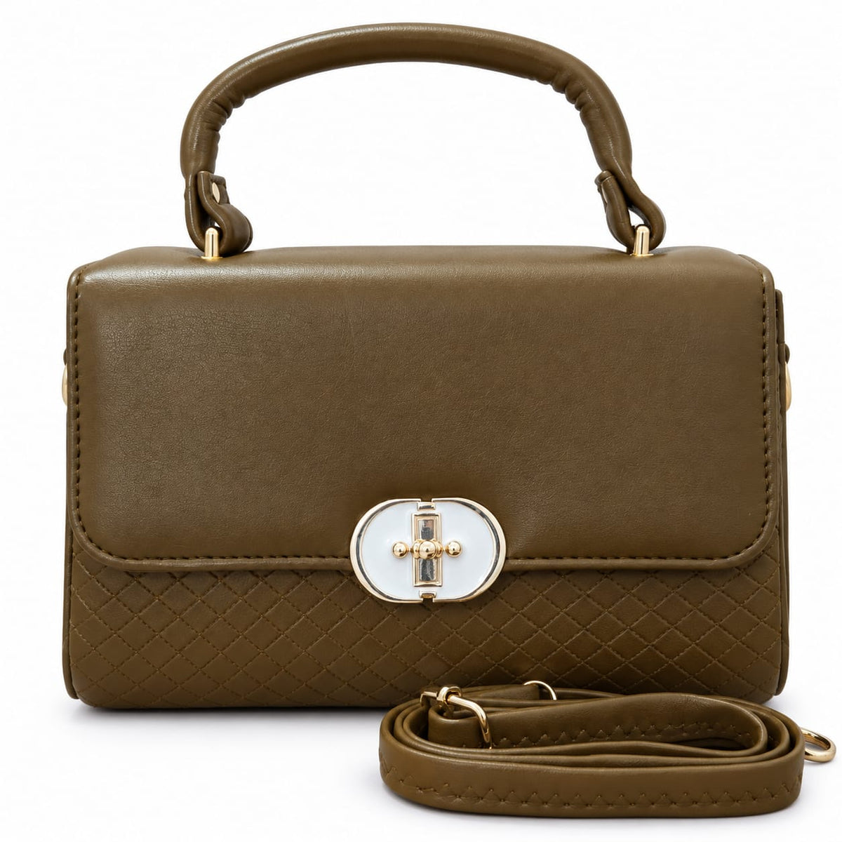 RAUNIV Women's Brown PU Leather Quilted Handbag with Adjustable Sling Strap