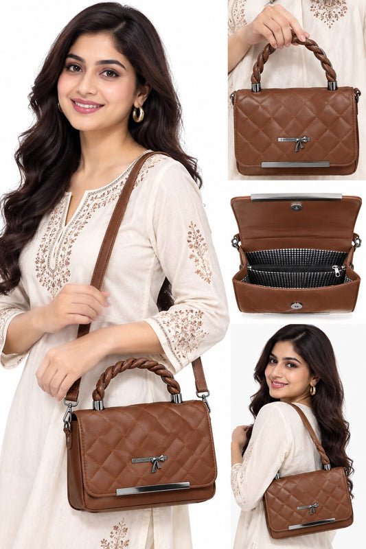 RAUNIV Women's PU Leather Sling Bag | Quilted Handbag with Braided Top Handle