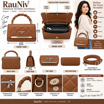 RAUNIV Women's PU Leather Sling Bag | Quilted Handbag with Braided Top Handle