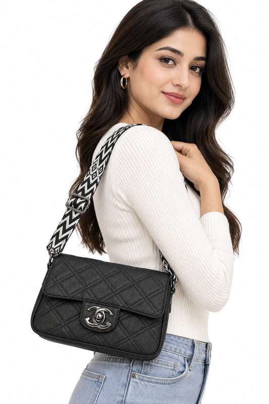 RAUNIV Women’s Quilted PU Leather Sling Bag | Stylish Black Crossbody Shoulder Bag