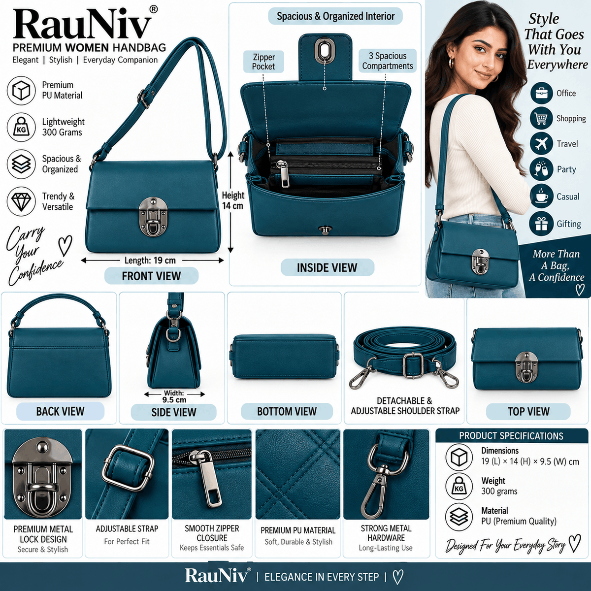 RAUNIV Women's Small Sling Bag for Women | Premium Crossbody Shoulder Bag