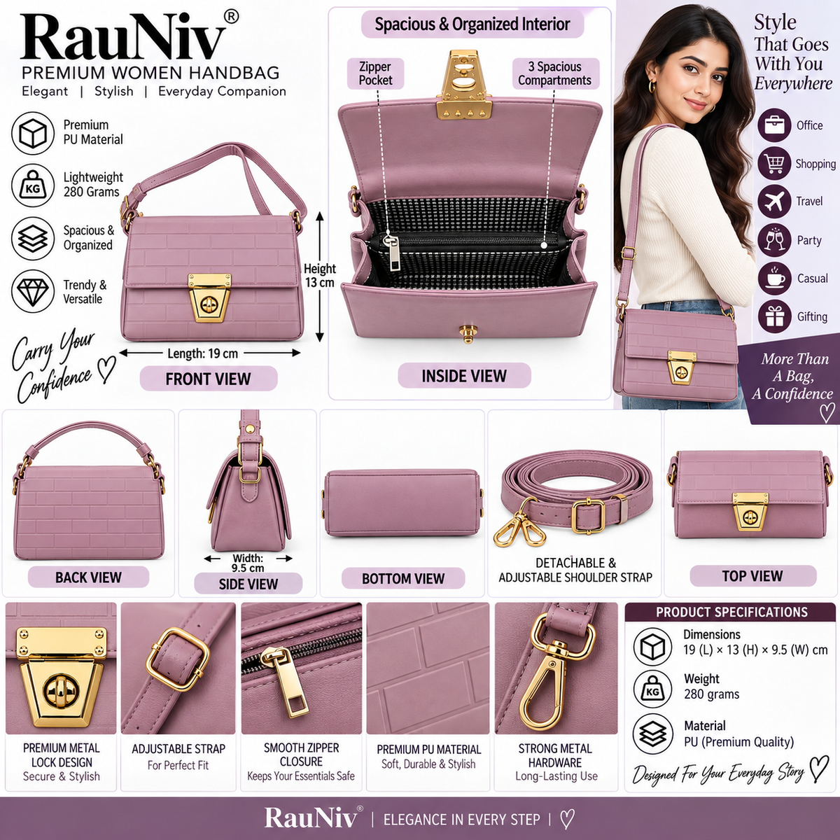 RAUNIV Women's Small Sling Bag | Premium PU Leather Crossbody Shoulder Bag