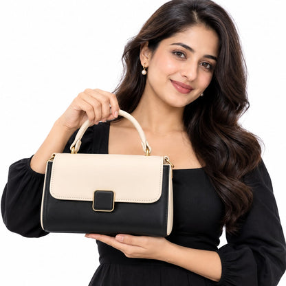 RAUNIV Women’s PU Leather Sling Bag, Black & Beige Stylish Crossbody Handbag