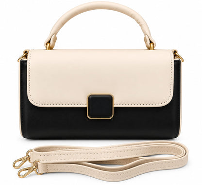 RAUNIV Women’s PU Leather Sling Bag, Black & Beige Stylish Crossbody Handbag