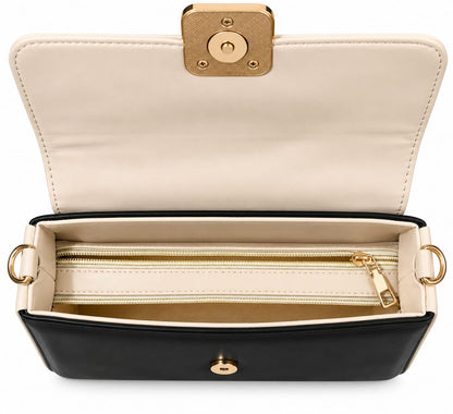 RAUNIV Women’s PU Leather Sling Bag, Black & Beige Stylish Crossbody Handbag