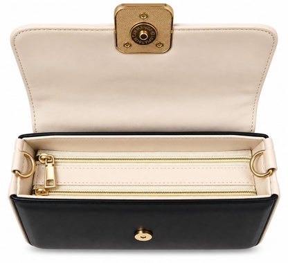 RAUNIV Women’s PU Leather Sling Bag, Black & Beige Stylish Crossbody Handbag