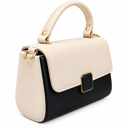 RAUNIV Women’s PU Leather Sling Bag, Black & Beige Stylish Crossbody Handbag