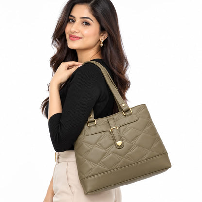 RAUNIV Women's Stylish Quilted PU Handbag | Spacious Top Handle Bag