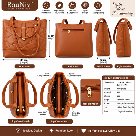 RAUNIV Women's Premium PU Leather Handbag | Stylish & Spacious Shoulder Bag