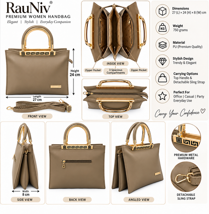 RAUNIV Women's PU Leather Handbag | Stylish Top Handle Shoulder & Sling Bag