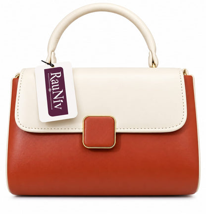 RAUNIV Women's Stylish PU Sling Bag with Adjustable Shoulder Strap, Tan & Cream