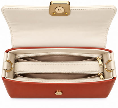 RAUNIV Women's Stylish PU Sling Bag with Adjustable Shoulder Strap, Tan & Cream