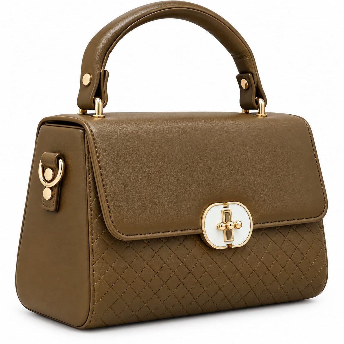 RAUNIV Women's Brown PU Leather Quilted Handbag with Adjustable Sling Strap