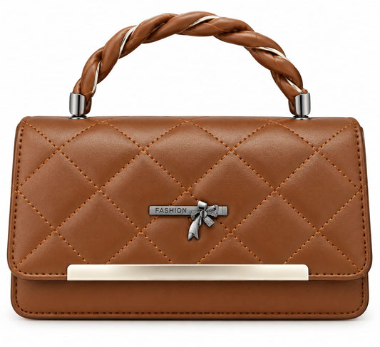 RAUNIV Women's PU Leather Sling Bag | Quilted Handbag with Braided Top Handle