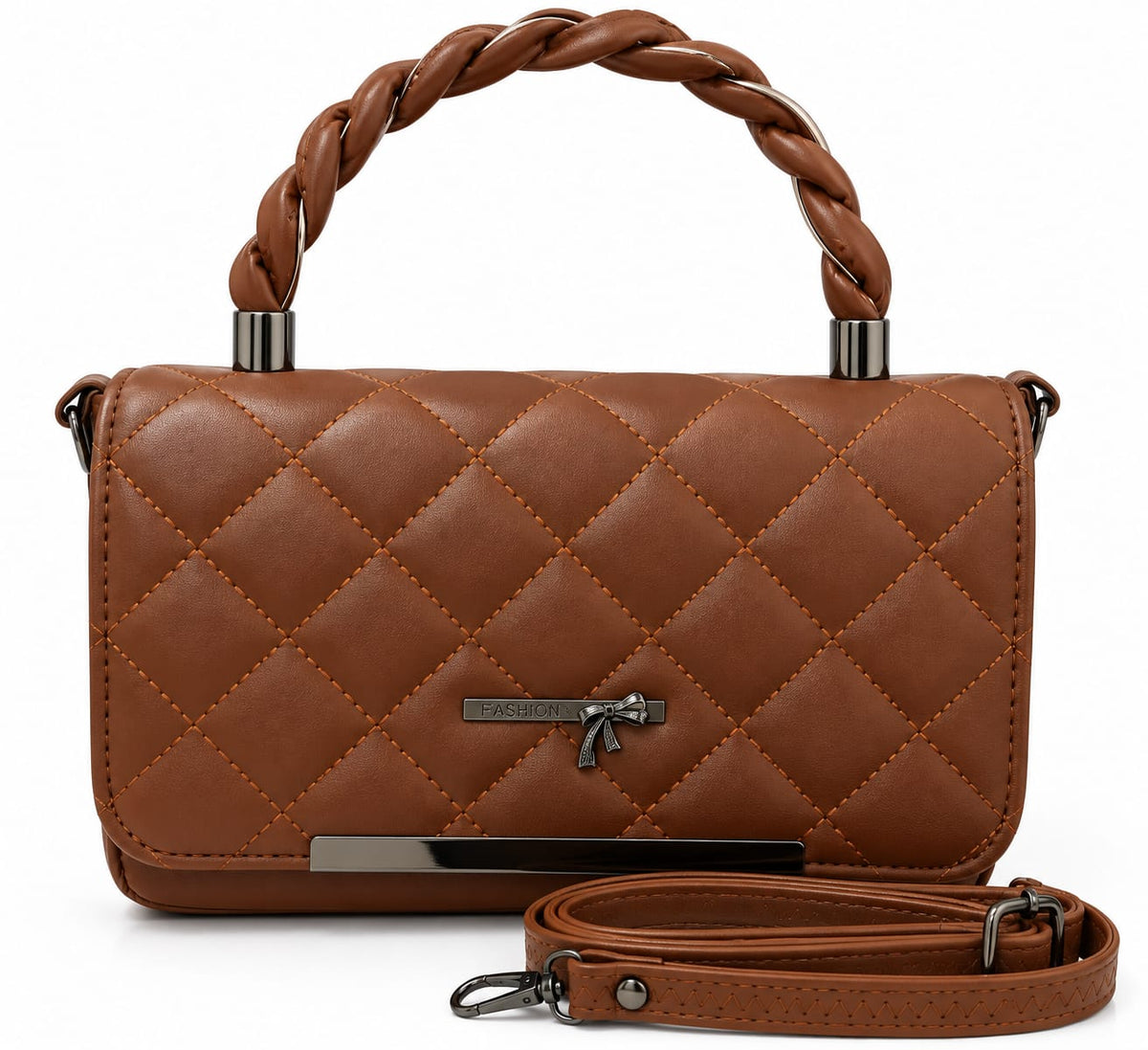 RAUNIV Women's PU Leather Sling Bag | Quilted Handbag with Braided Top Handle